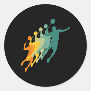 Sticker Rond Retro Badminton Players Navette Sports Racket Coac