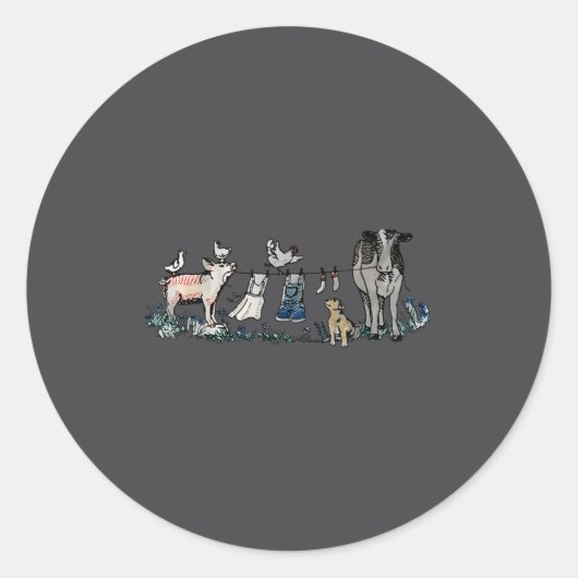 Sticker Rond Retro Barnyard Animals Meme Farm Animals Hanging C (Devant)