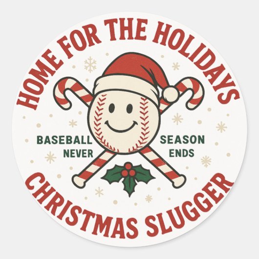 Sticker Rond Retro Baseball Christmas "Home for the Holidays"  (Devant)