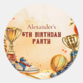 Sticker Rond Retro Basketball Trophy Birthday (Devant)