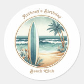 Sticker Rond Retro Beach Club Surf côtier Anniversaire (Devant)