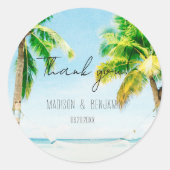Sticker Rond Retro Beach Tropical Destination Mariage Faveur (Devant)