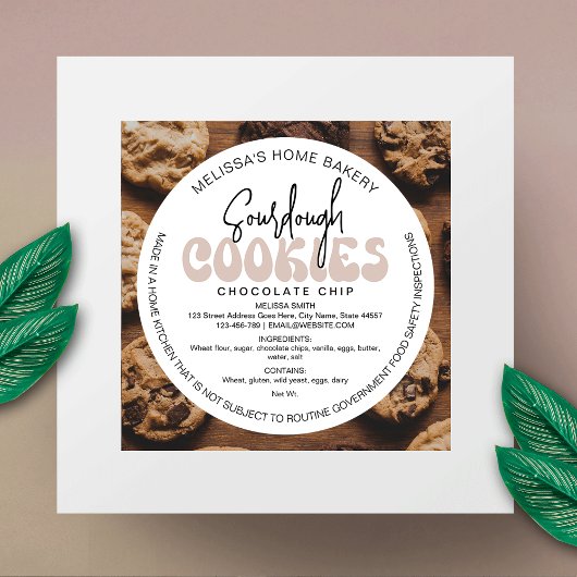 Sticker Rond Retro Beige Sourdough Cookies Boulangerie Droit de