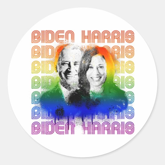 Sticker Rond Retro Biden Harris Pride (Devant)