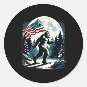 Sticker Rond Retro Bigfoot Sasquatch Pleine lune patriotique Am