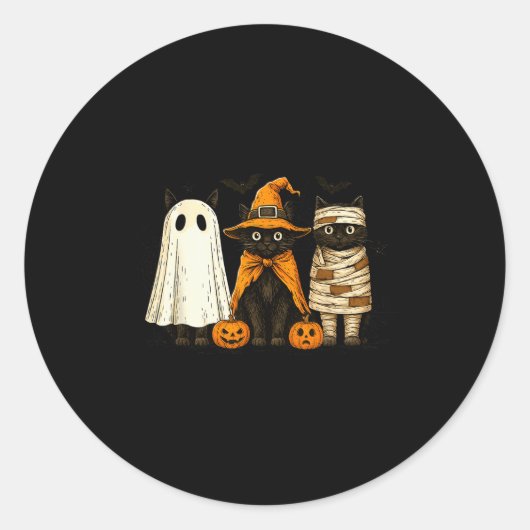 Sticker Rond Retro Black Cat Witch Y Halloween Pumpkin Women Me (Devant)