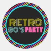 Sticker Rond Retro Black Neon Cassette Tape 80s Anniversaire (Devant)