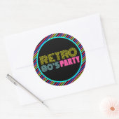 Sticker Rond Retro Black Neon Cassette Tape 80s Anniversaire (Enveloppe)