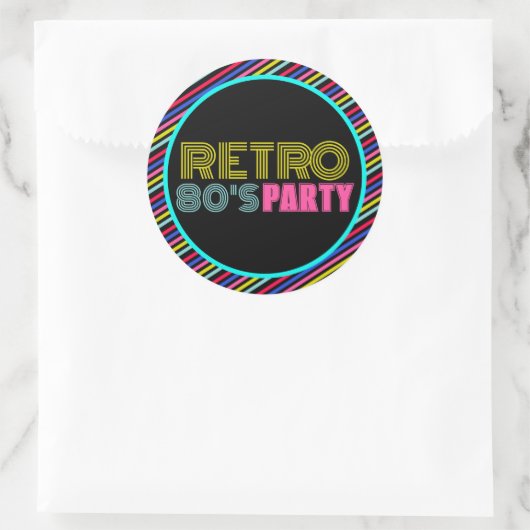 Sticker Rond Retro Black Neon Cassette Tape 80s Anniversaire (Sac)