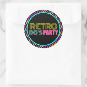 Sticker Rond Retro Black Neon Cassette Tape 80s Anniversaire