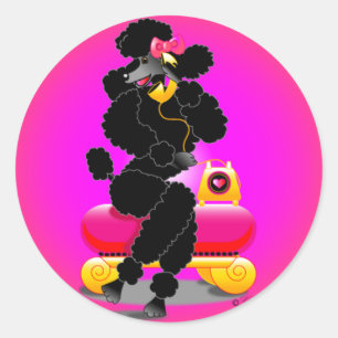 Sticker Rond Retro Black Poodle sur téléphone