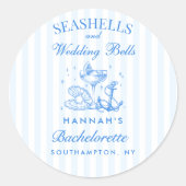 Sticker Rond Retro Bleu Coquillages & Cloches de Mariage Enterr (Devant)