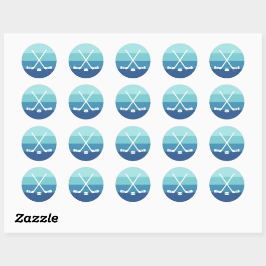 Sticker Rond Retro Blue Gradient Ice Hockey (Feuille)