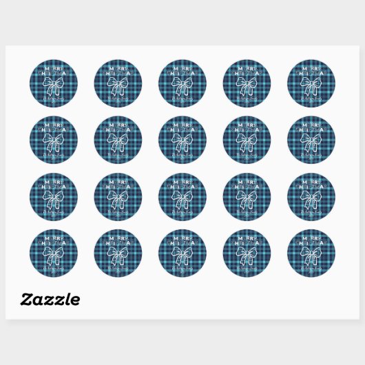 Sticker Rond Retro Blue Plaid Whimsical Christmas (Feuille)