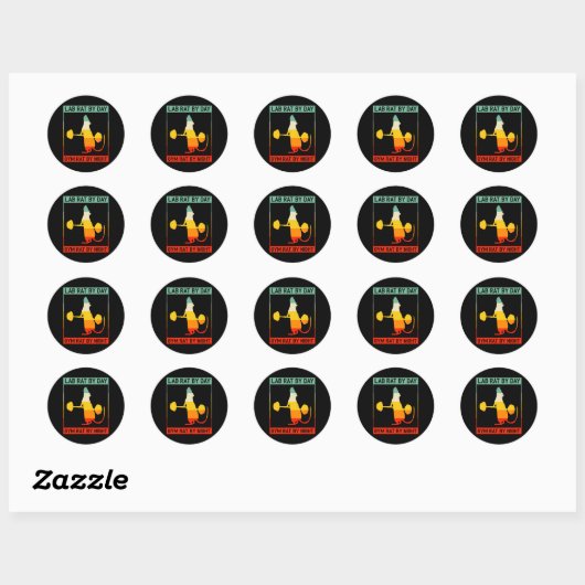 Sticker Rond Retro Bodybuilding Lab Rat By Day Gym Rat By Night (Feuille)