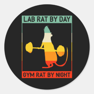 Sticker Rond Rétro Bodybuilding Rat De Laboratoire Le Jour Rat
