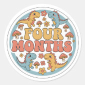Sticker Rond Retro Boho Dinosaur Baby Four Months Milestone (Devant)