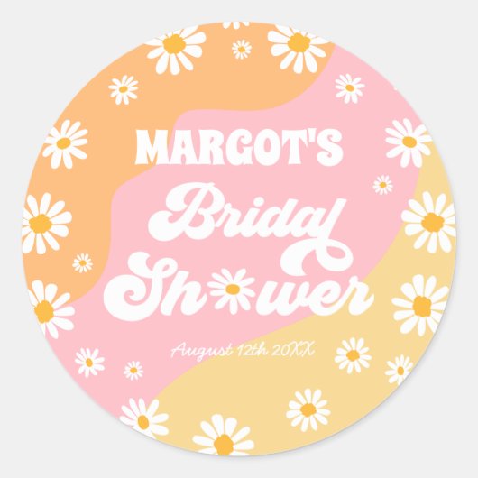 Sticker Rond Retro Boho Hippy Daisy Fête des mariées Favoriser (Devant)