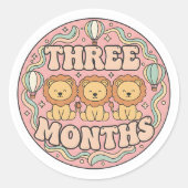 Sticker Rond Retro Boho Lion Trio Baby Three Months Milestone (Devant)