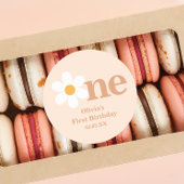 Sticker Rond Retro Boho One Daisy Premier anniversaire