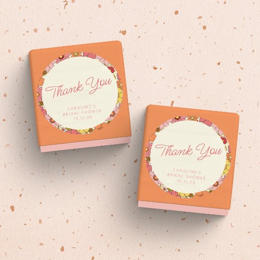 Sticker Rond Retro Boho Pink Yellow Floral Custom Bridal Shower