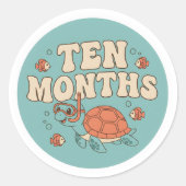 Sticker Rond Retro Boho Sea Turtle Baby Ten Months Milestone (Devant)