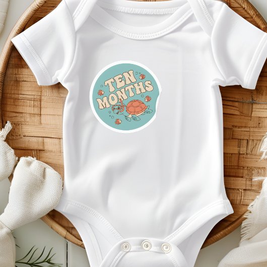 Sticker Rond Retro Boho Sea Turtle Baby Ten Months Milestone