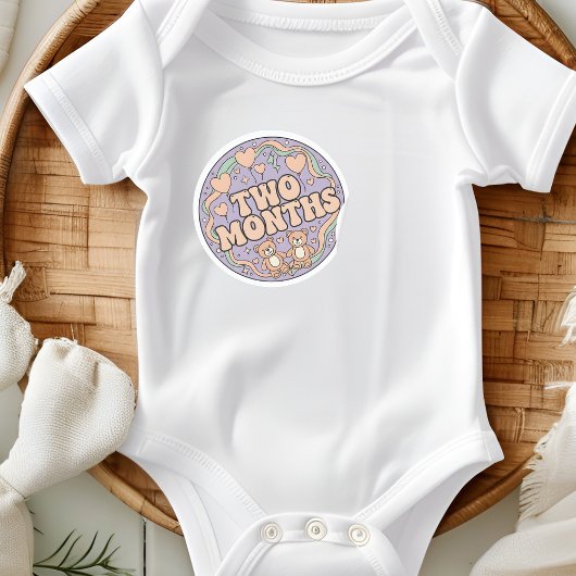 Sticker Rond Retro Boho Teddy Bear Baby Two Months Milestone