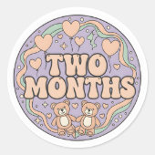 Sticker Rond Retro Boho Teddy Bear Baby Two Months Milestone (Devant)