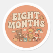Sticker Rond Retro Boho Toy Blocks Baby Eight Months Milestone (Devant)