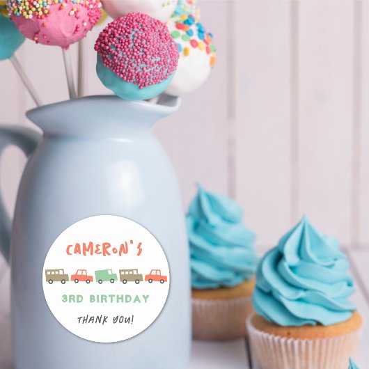 Sticker Rond Retro Boys Jouets Amusants Transport Anniversaire