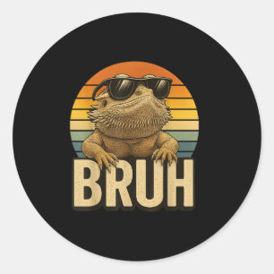 Sticker Rond Retro Bruh Lizard perché dragon amusant Vintage
