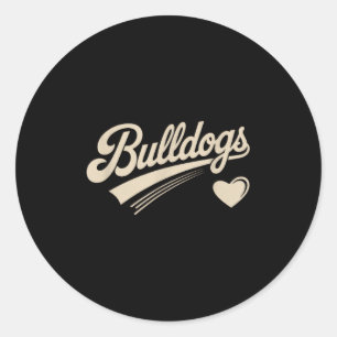 Sticker Rond Retro Bulldogs Vintage Heart Pour Hommes Femmes En
