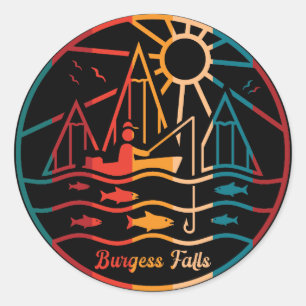 Sticker Rond Retro Burgess Falls Pêche