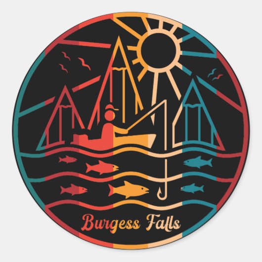 Sticker Rond Retro Burgess Falls Pêche (Devant)