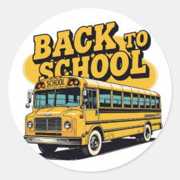 Sticker Rond Retro Bus scolaire Retour à l'école Enfants