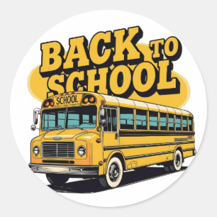 Sticker Rond Retro Bus scolaire Retour à l'école Enfants