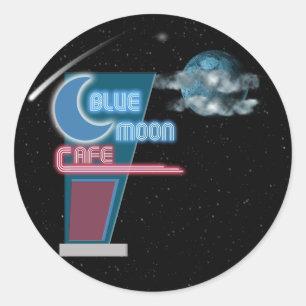 Sticker Rond Rétro café de lune bleue