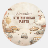 Sticker Rond Retro Car Themed Kids Birthday (Devant)