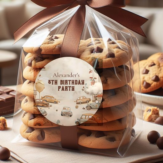 Sticker Rond Retro Car Themed Kids Birthday