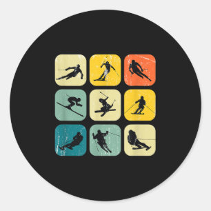 Sticker Rond Retro Carré Wintersports Ski Nordic Combinaison A