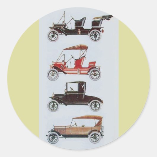 Sticker Rond RETRO CARS 2- Auto réparation automobile brun jaun (Devant)