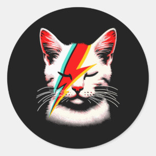 Sticker Rond Retro Cat Rock Music Concert Band Men Kids Women F