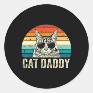 Sticker Rond Retro Chat Papa Vintage Maine Coon Chat