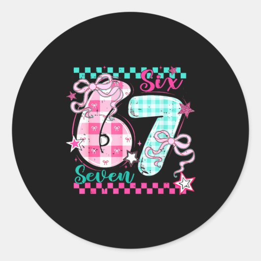 Sticker Rond Retro Checkered Valentine Six Seven Meme 67 Viral  (Devant)