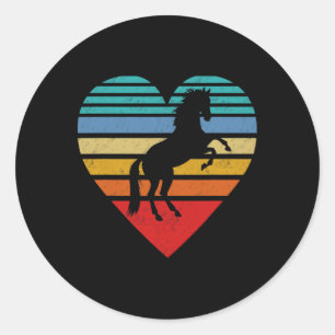 Sticker Rond Retro Cheval Coeur Amour animal
