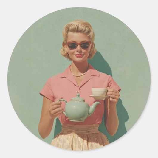 Sticker Rond Retro Chic Tea Party (Devant)