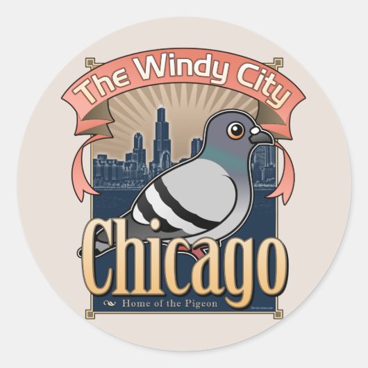 Sticker Rond Retro Chicago Pigeon (Devant)