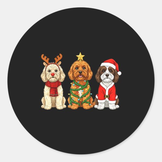 Sticker Rond Retro Christmas Ao Santa Reindeer Dog Lover  (Devant)