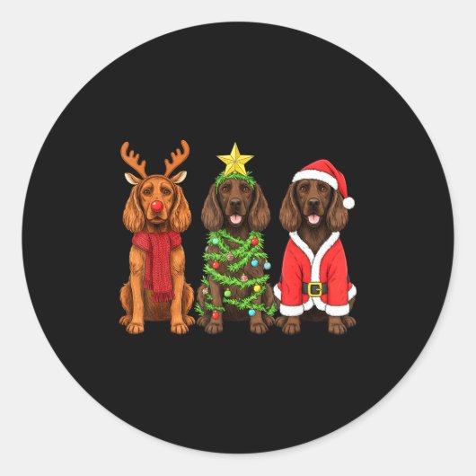 Sticker Rond Retro Christmas Boykin Spaniel Santa Reindeer Dog  (Devant)